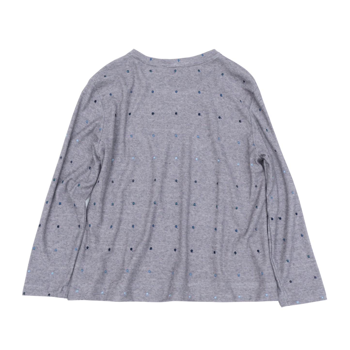 ミニパイル 丸首長袖Tシャツ 水玉 グレー