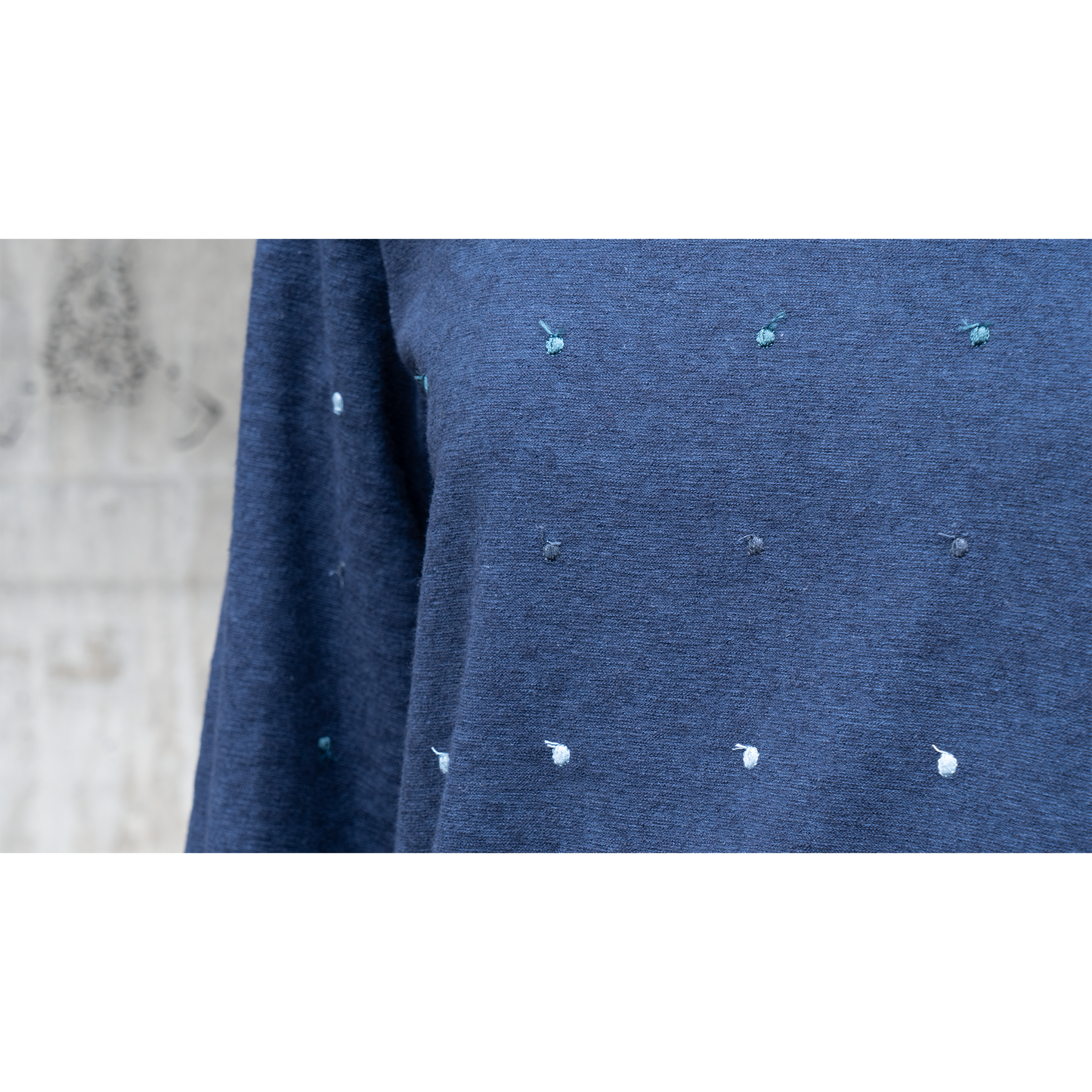 ミニパイル 丸首長袖Tシャツ 水玉 ネイビー