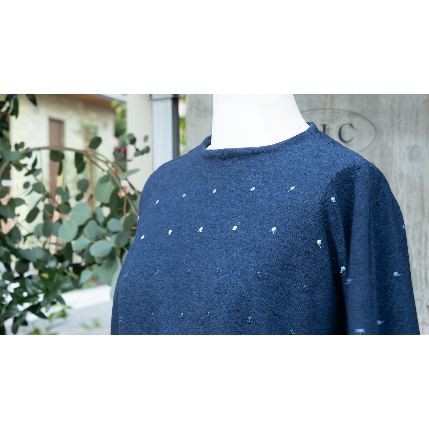 ミニパイル 9分袖ロングTシャツ 水玉 ネイビー