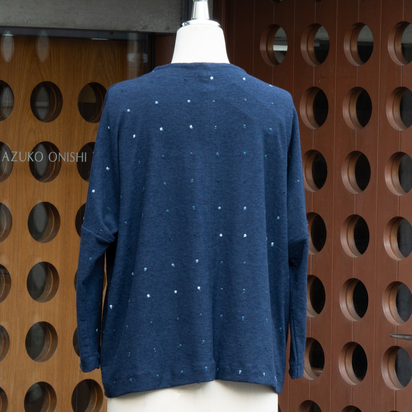 ミニパイル 9分袖ロングTシャツ 水玉 ネイビー