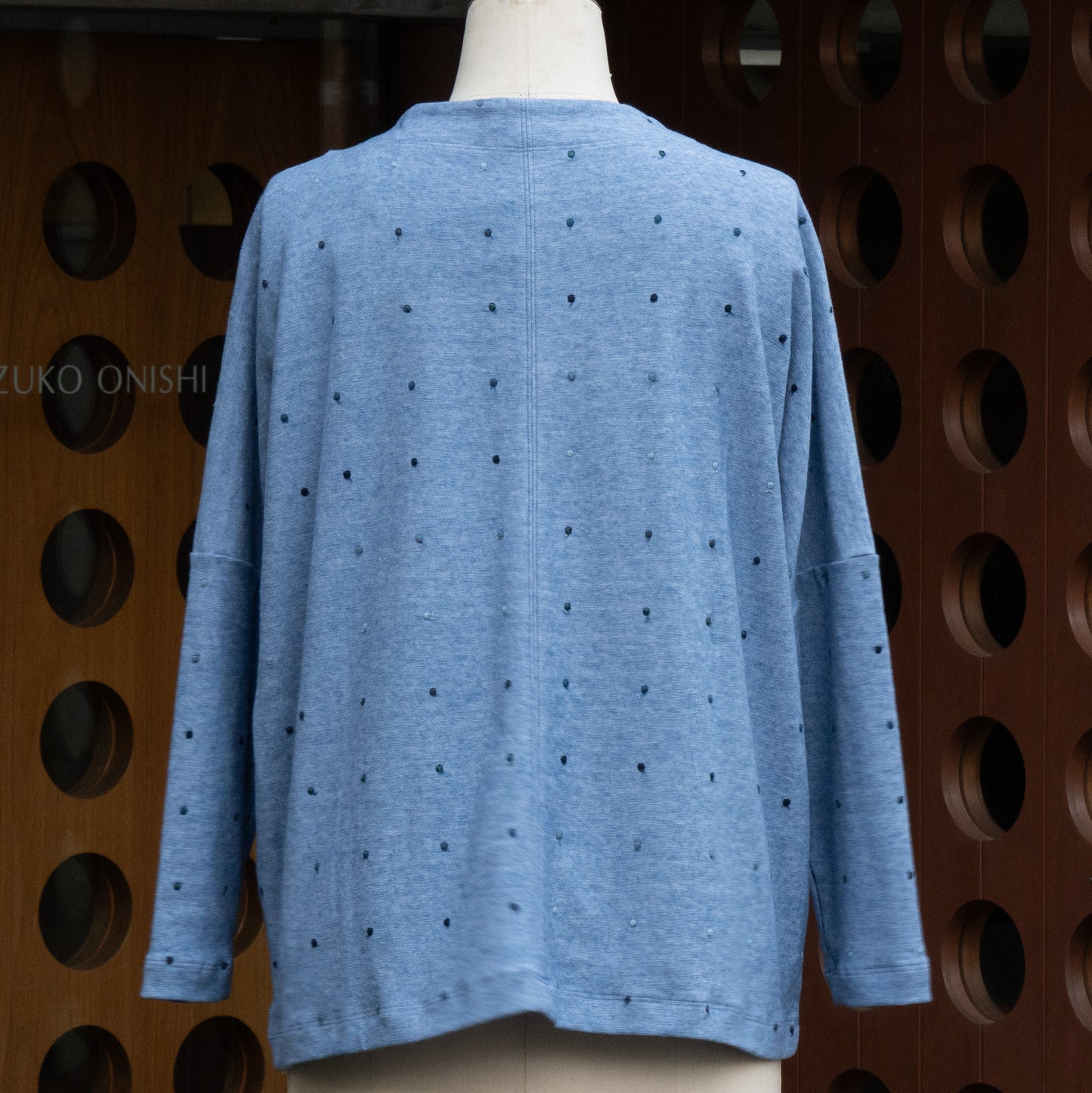 ミニパイル 9分袖ロングTシャツ 水玉 スカイブルー