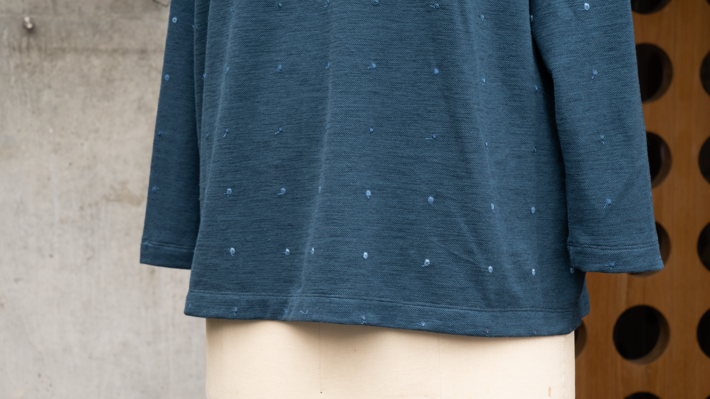 鹿の子 9分袖ロングTシャツ 水玉 スモーキーグリーン