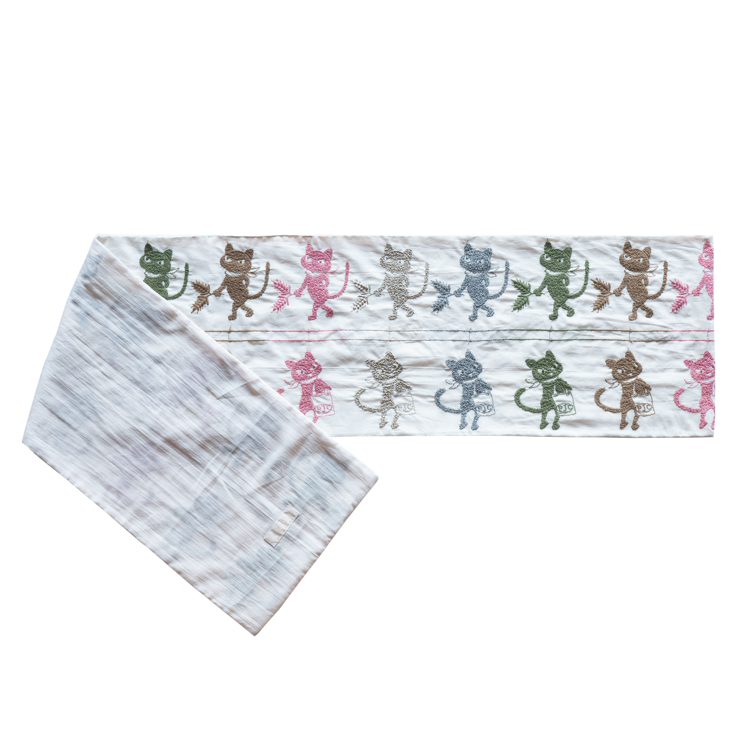 のら猫クロッチレーステープ柄 ストール 生成×ラメ