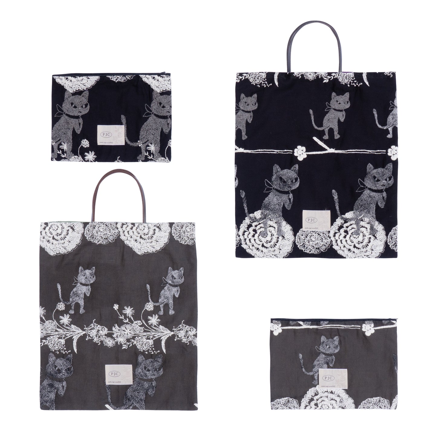 草花クロッチ ファスナーポーチ_黒×生成+墨黒6色