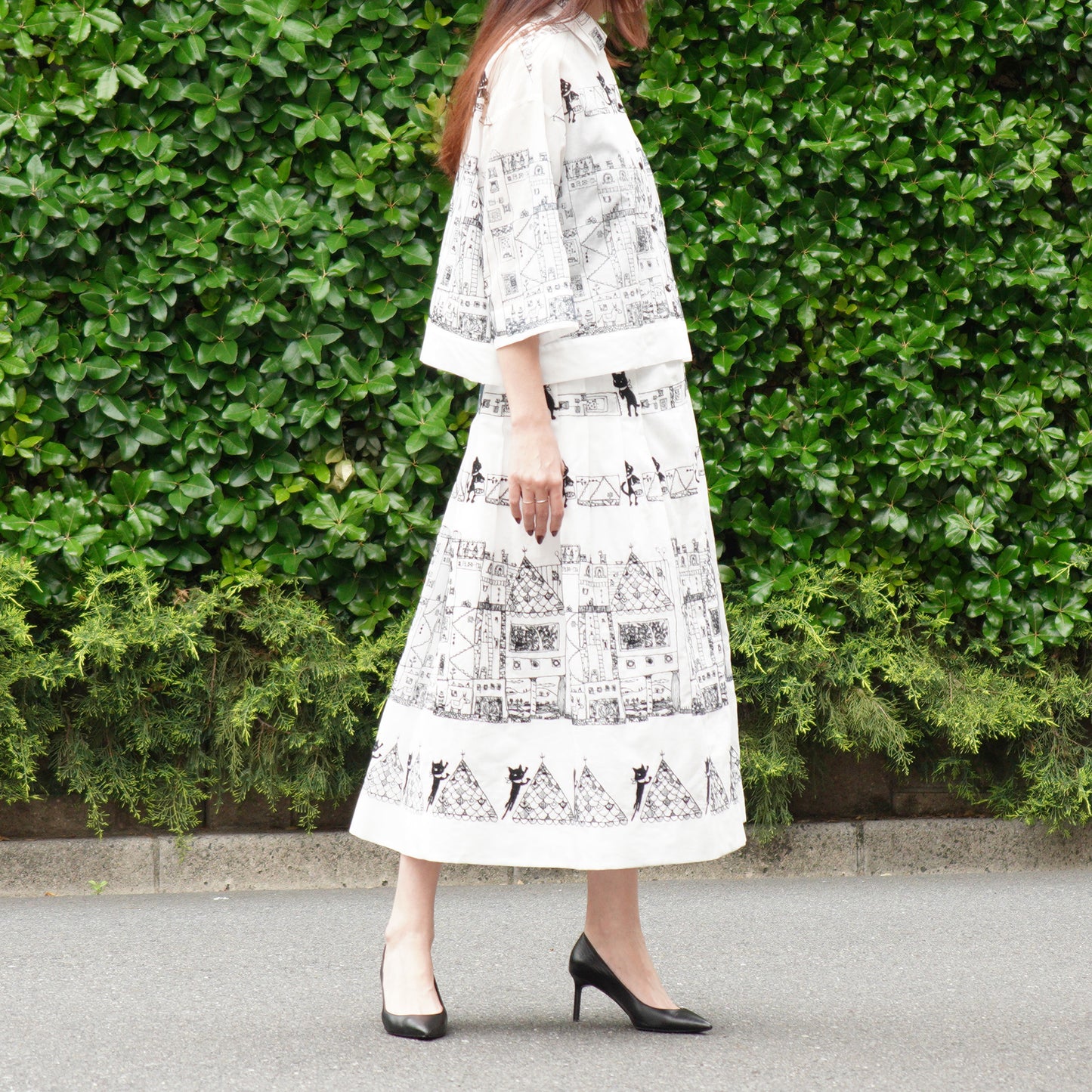 街クロッチ タックスカート 白×墨