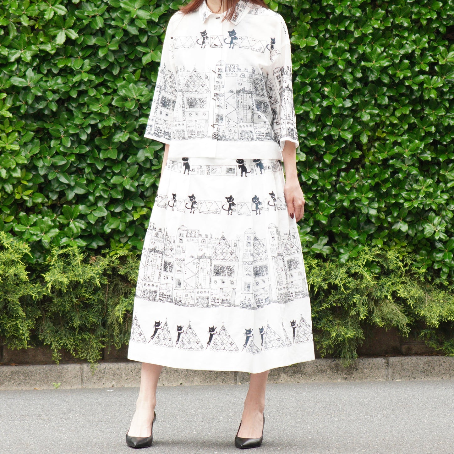 街クロッチ タックスカート 白×墨