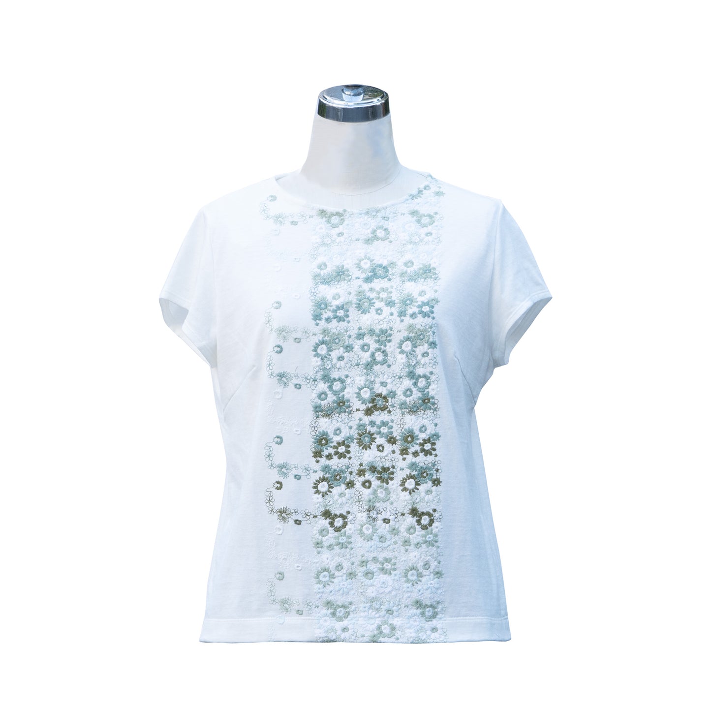 スクエア小花 チビ半袖Tシャツ 白×多色