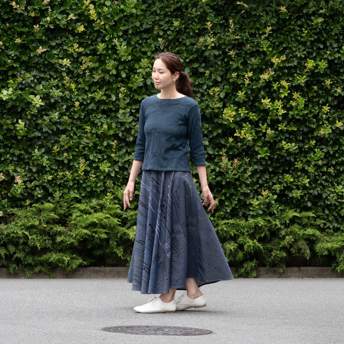木の実バラ 七分袖Tシャツ ナイトグリーン