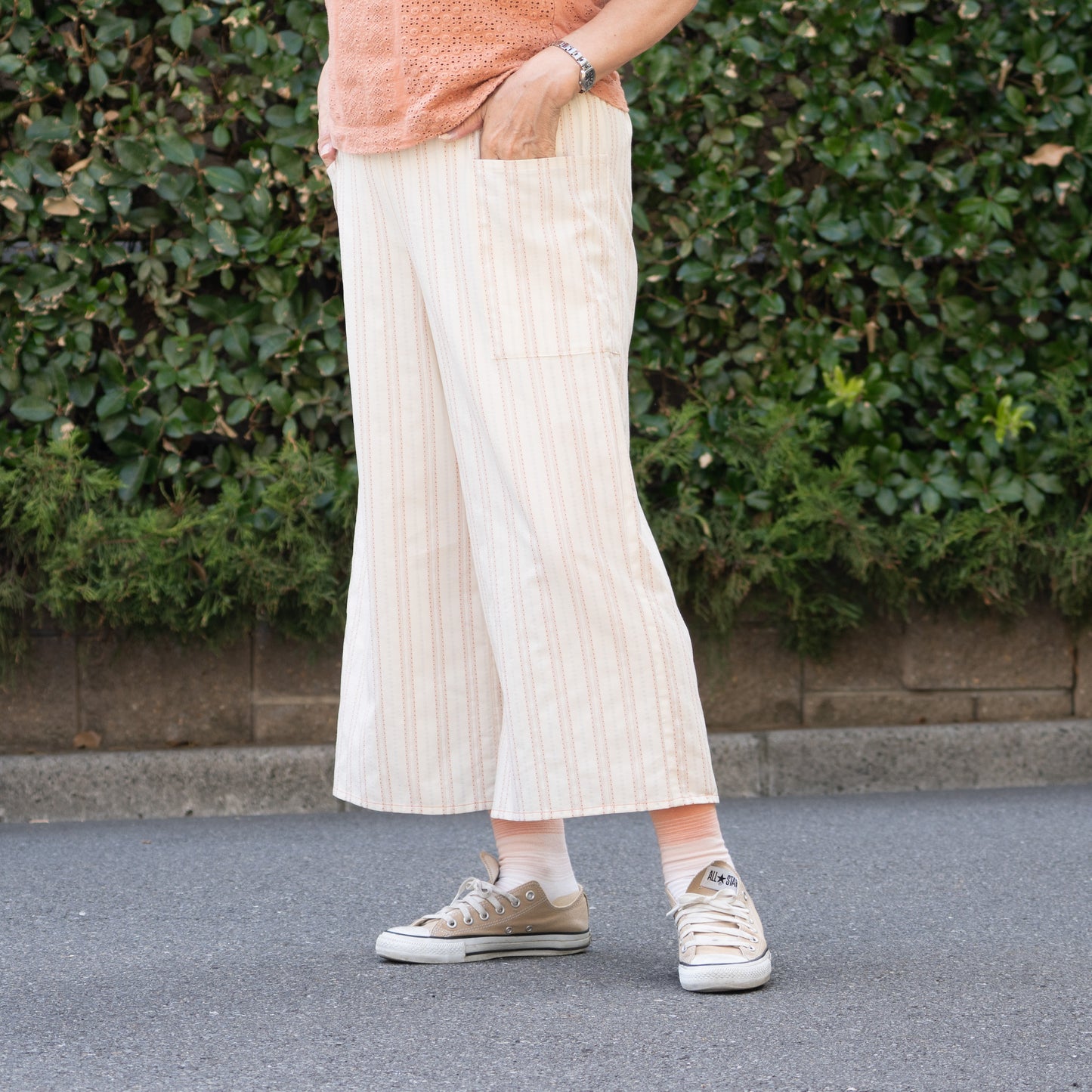 ジャガードピンストライプ ワイドパンツ レッド