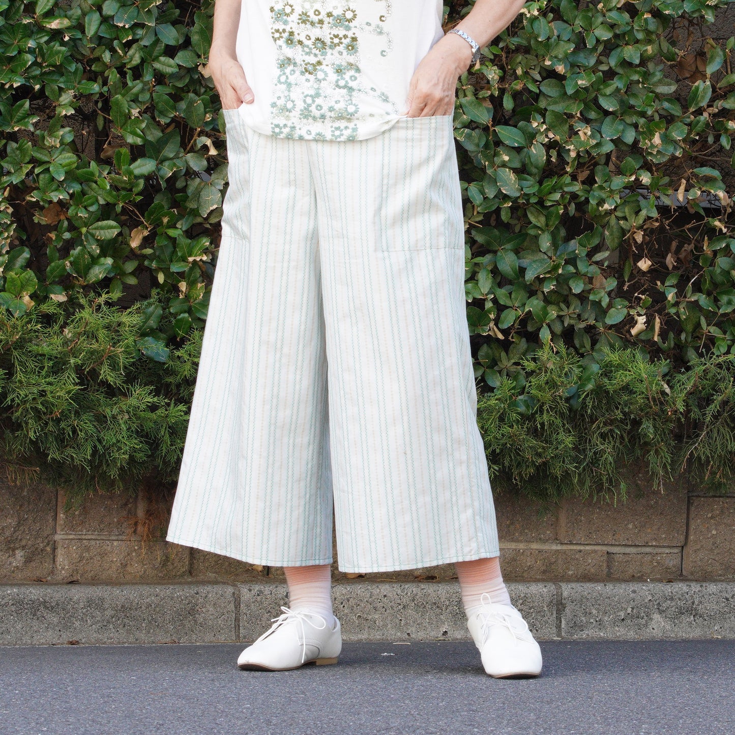 ジャガードピンストライプ ワイドパンツ グリーン