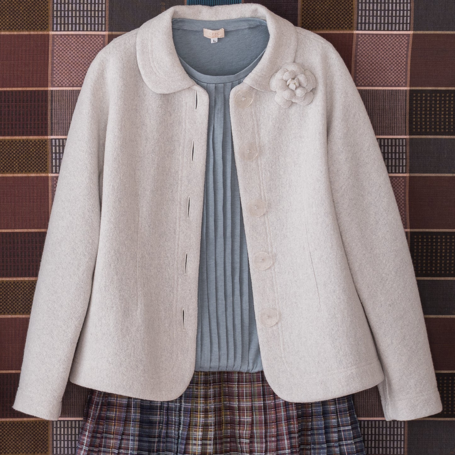 ピンタックTシャツ ブルーグレー
