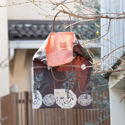草花クロッチクロッチ 革紐手提げ ディーモス (裏地オレンジ)