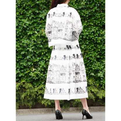 街クロッチ タックスカート 黒×生成