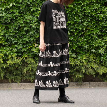 街クロッチ レーステープ柄 タックスカート 黒×生成