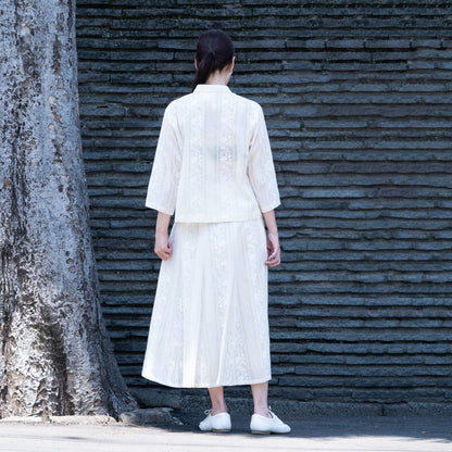 花コース チビ衿ブラウス 生成×生成 白
