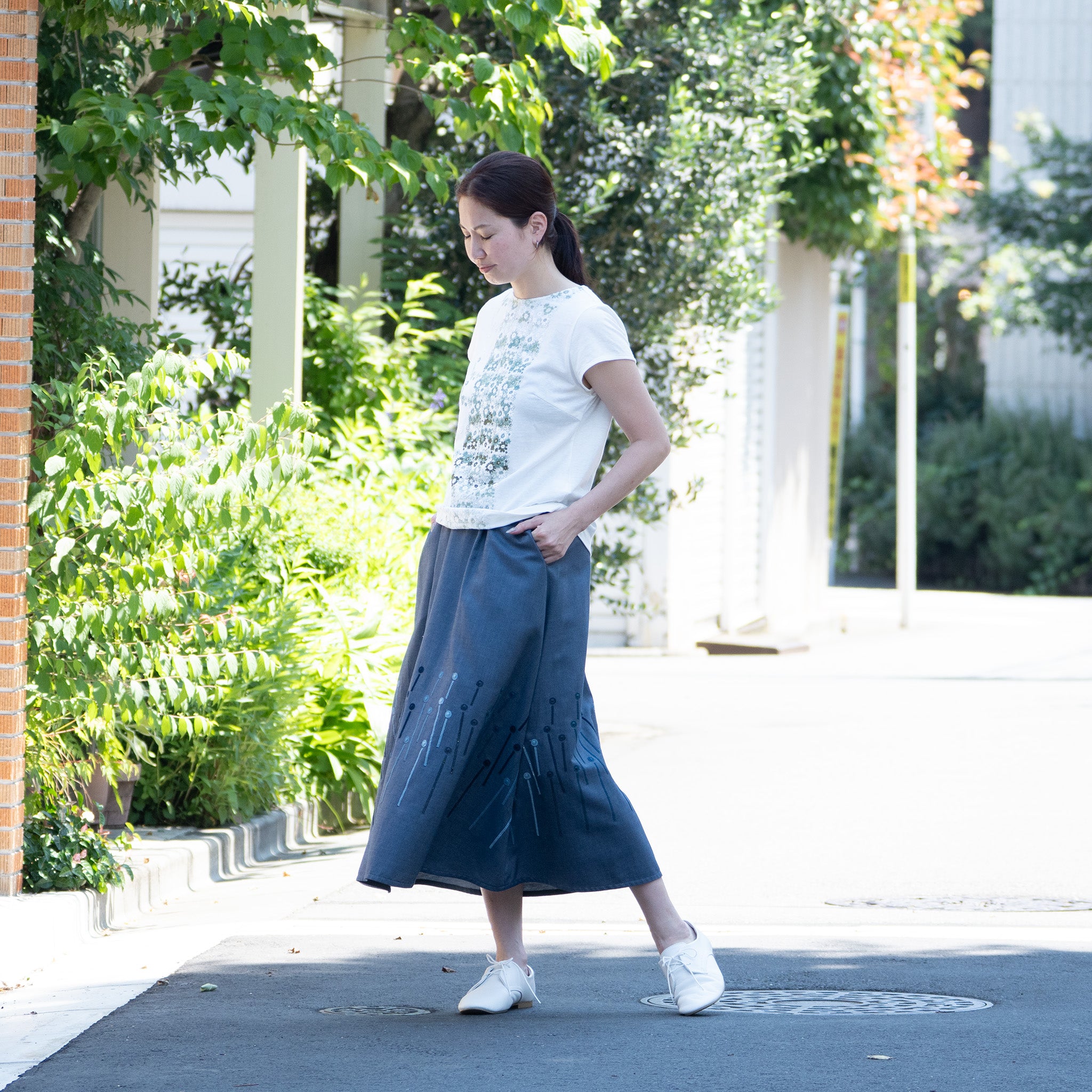 【新品】PJC ハシゴストライプロングスカート 新品】PJC ハシゴストライプロングスカート
