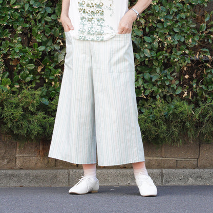 ジャガードピンストライプ ワイドパンツ　グリーン