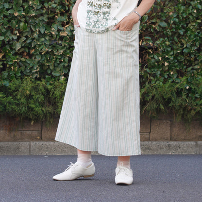 ジャガードピンストライプ ワイドパンツ　グリーン