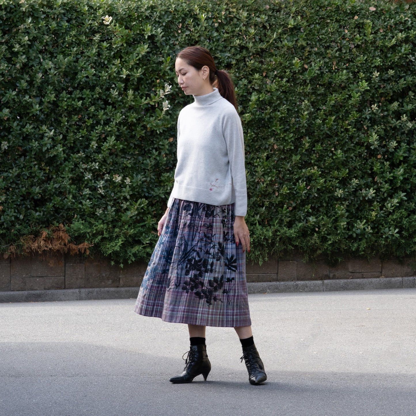 ビッグチェック 植物採集メガ リバーシブルタックスカート 多色×紺系【予約販売】