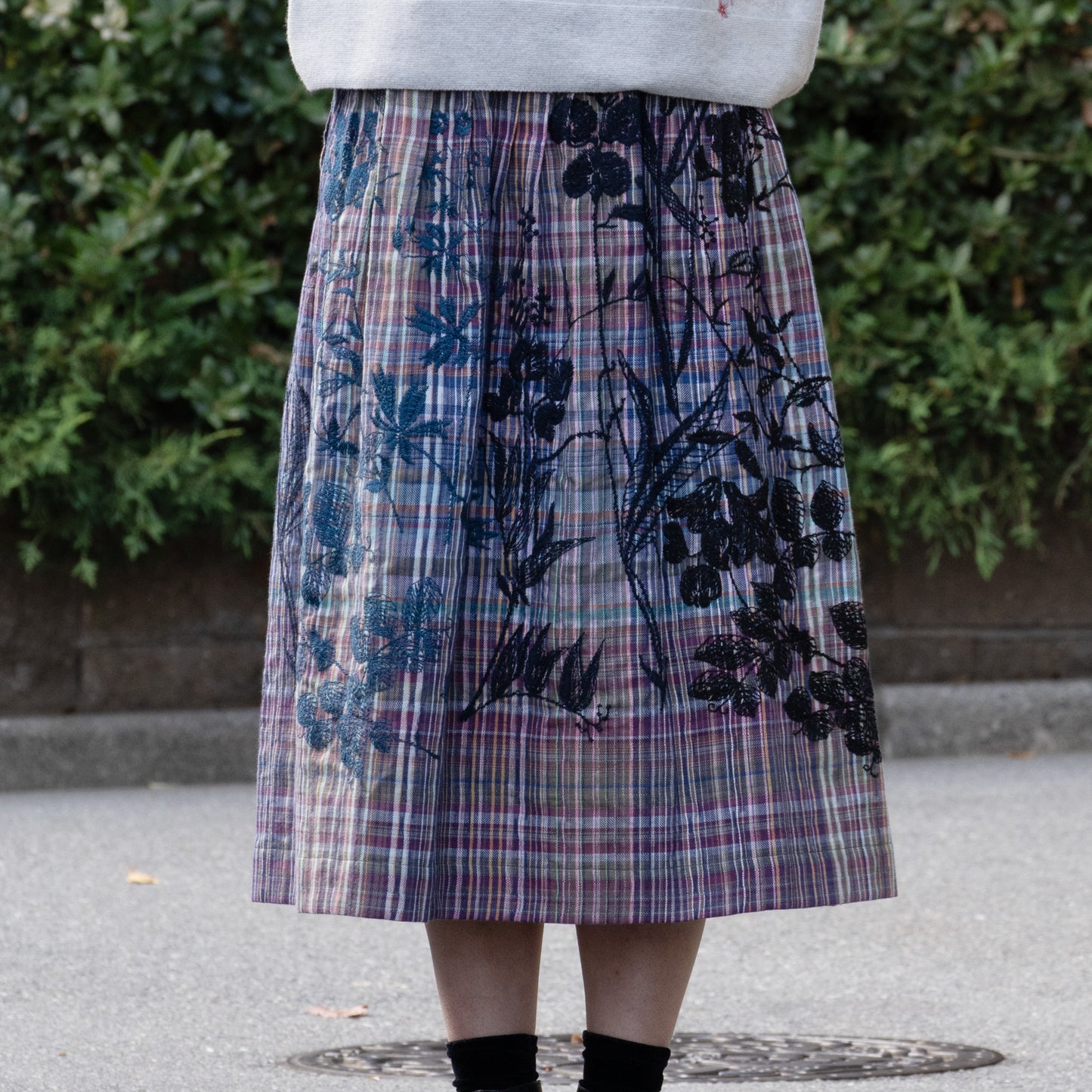 ビッグチェック 植物採集メガ リバーシブルタックスカート 多色×紺系【予約販売】