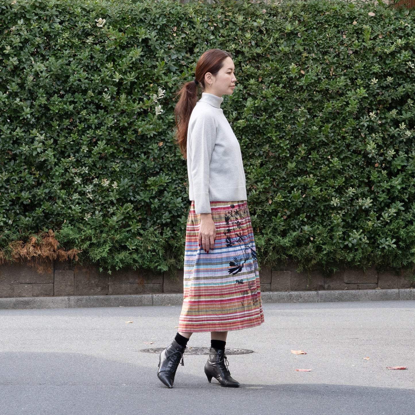 ビッグチェック 植物採集メガ リバーシブルタックスカート 多色×紺系【予約販売】