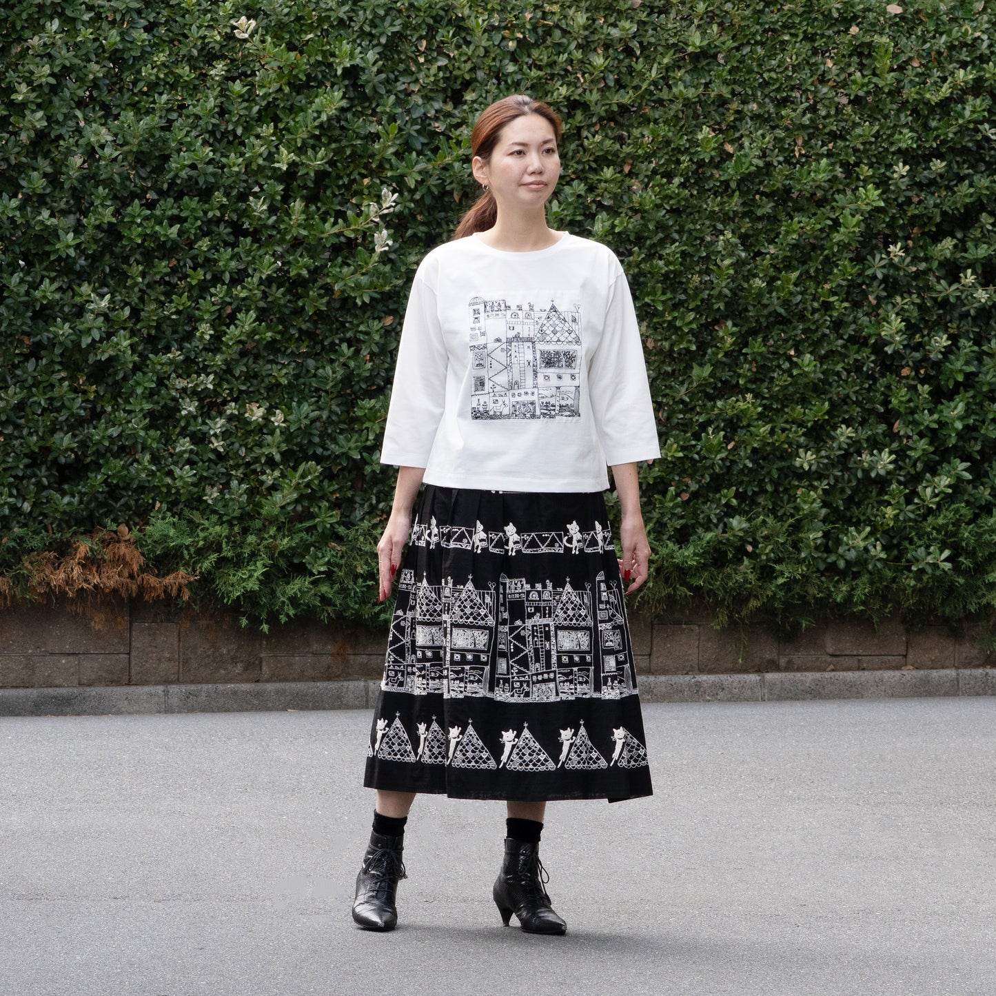 街クロッチ 七分袖Tシャツ 白