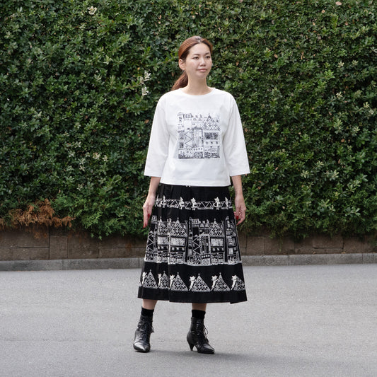 街クロッチ 七分袖Tシャツ 白