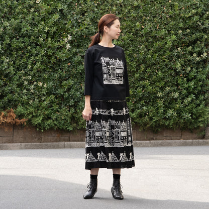 街クロッチ 七分袖Tシャツ 黒