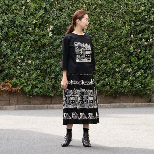 街クロッチ 七分袖Tシャツ 黒