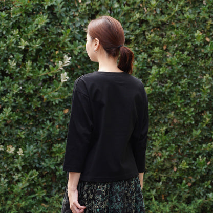 スミレと原っぱクロッチ 七分袖Tシャツ 黒×グリーン