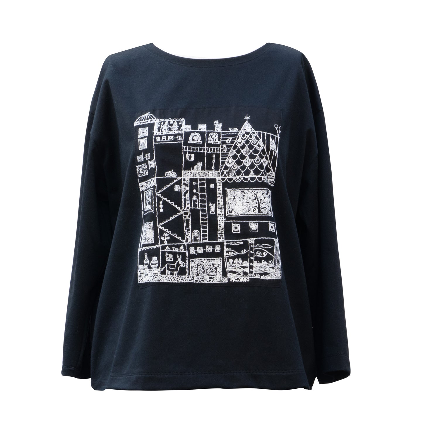 街クロッチ 七分袖Tシャツ 黒