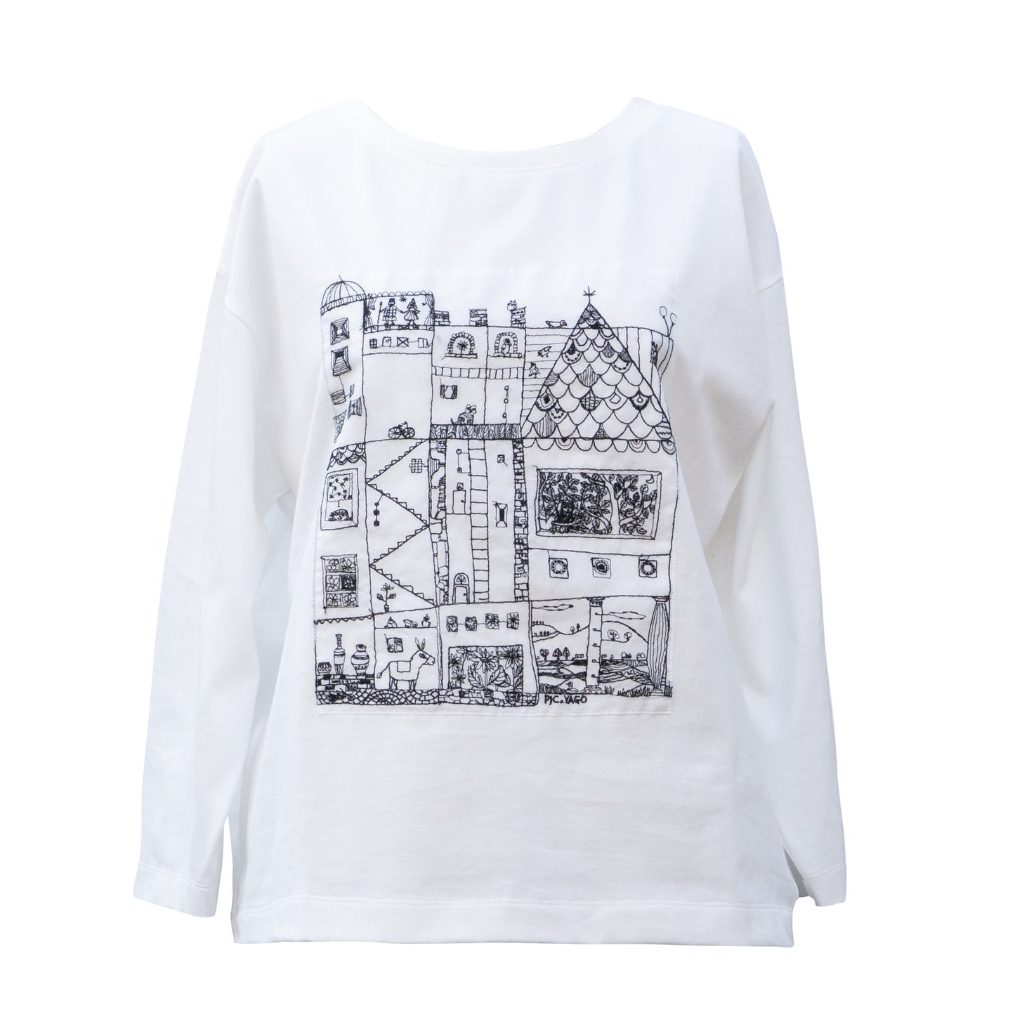 街クロッチ 七分袖Tシャツ 白