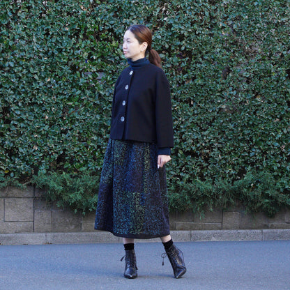 圧縮ウール天竺 ノーカラージャケット 黒