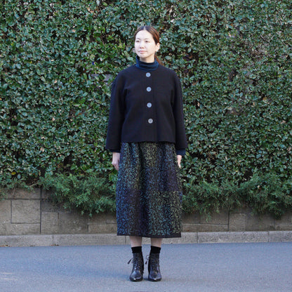 圧縮ウール天竺 ノーカラージャケット 黒