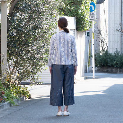 花コース チビ衿ブラウス ブルーパープル×生成