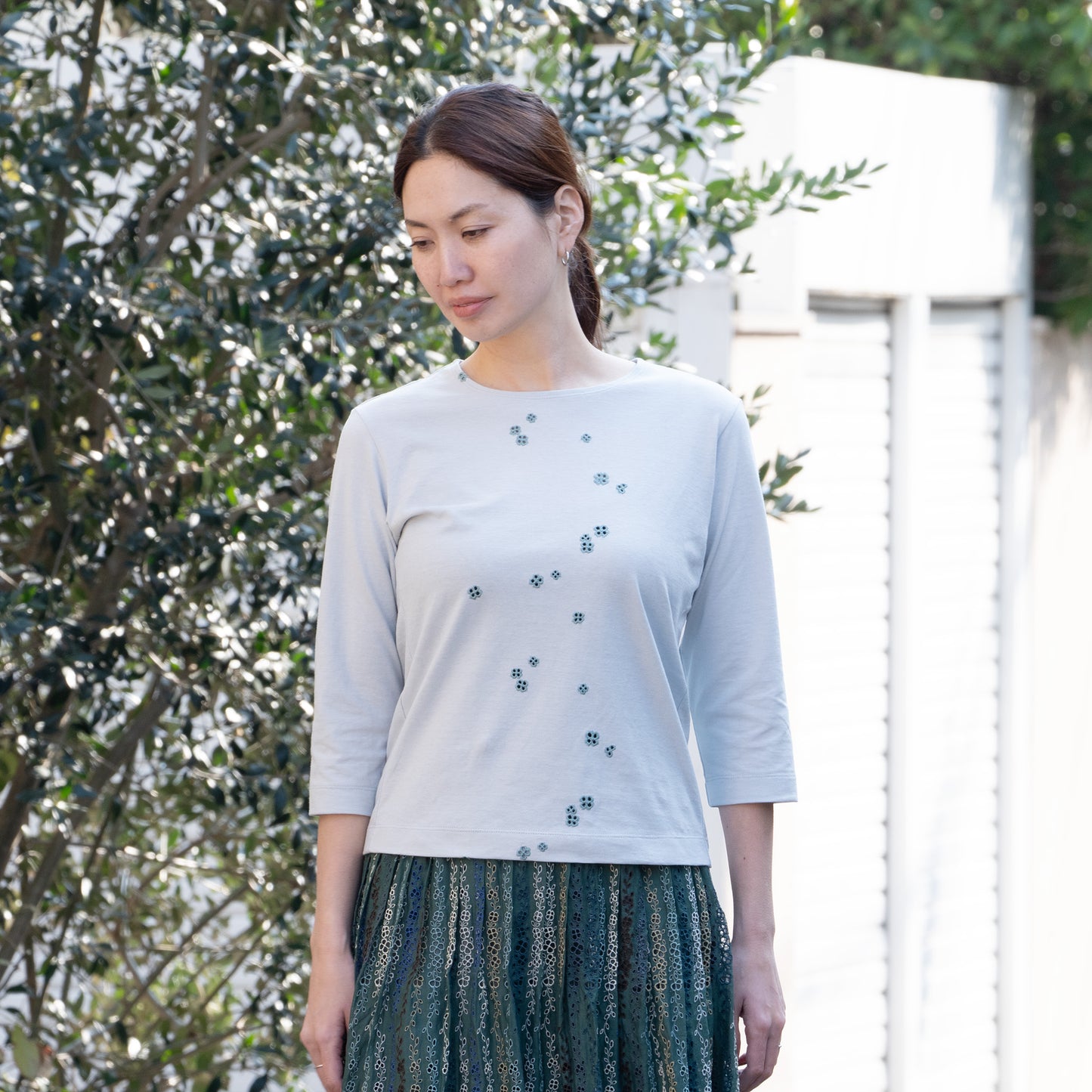 ボーラークローバー七分袖Tシャツ ライトブルー