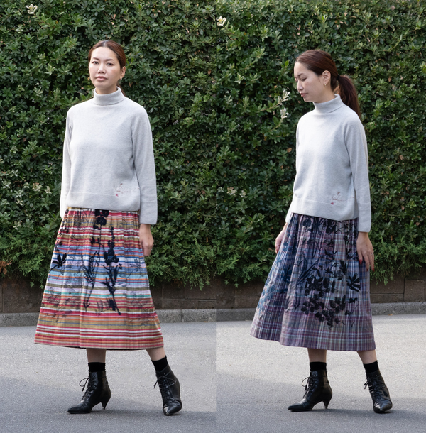 ビッグチェック 植物採集メガ リバーシブルタックスカート 多色×紺系【予約販売】