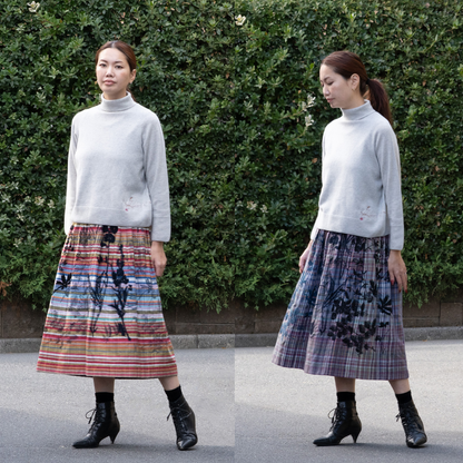 ビッグチェック 植物採集メガ リバーシブルタックスカート 多色×紺系【予約販売】