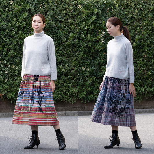 ビッグチェック 植物採集メガ リバーシブルタックスカート 多色×紺系【予約販売】